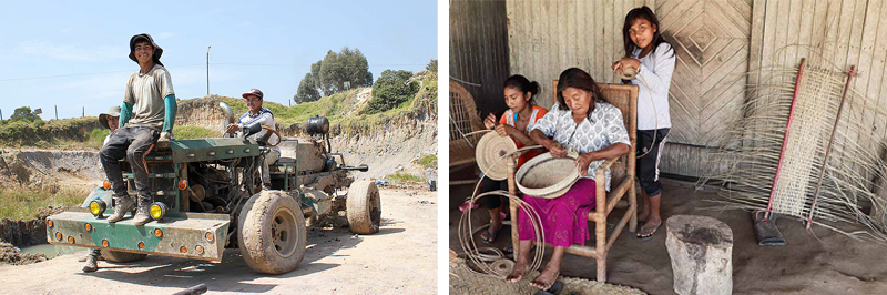 men tractor women weaving