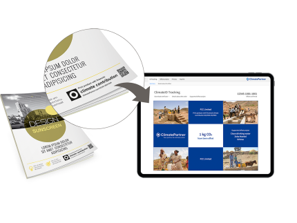 Druckprodukt mit finanziellem Klimabeitrag und ID-Tracking-Website