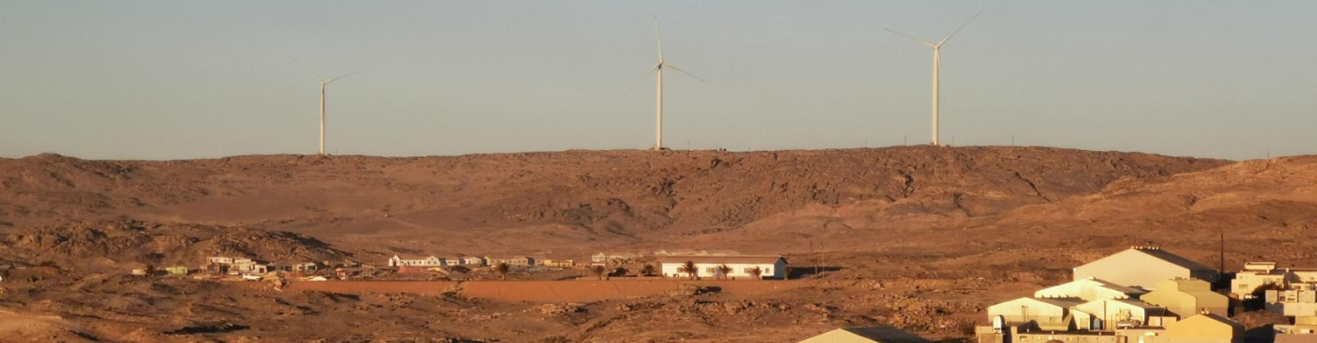 Barren landscape with wind turbines